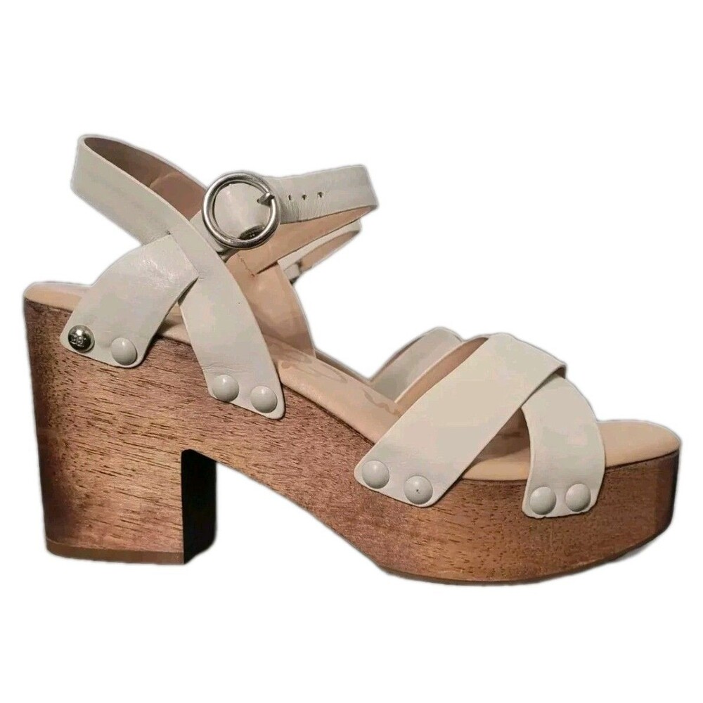 NEW Sam Edelman Josefine Ivory Leather Platform Heeled Sandal Sz US 9.5 M